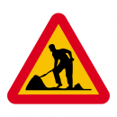 Varningsmärke, vägarbete med fotplatta